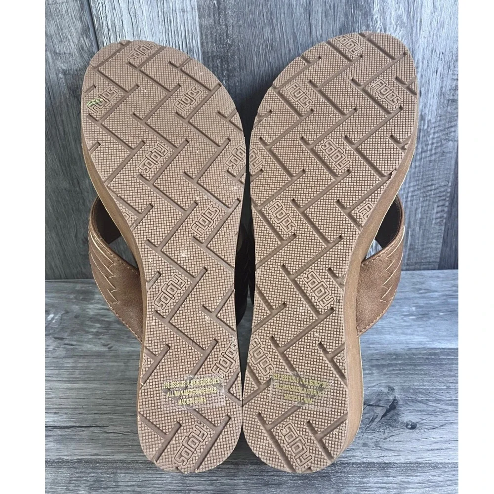 Flojos Jess Tan Woven Wedge Platform Sandals Womens Size 8 Thong Flip Flops 268